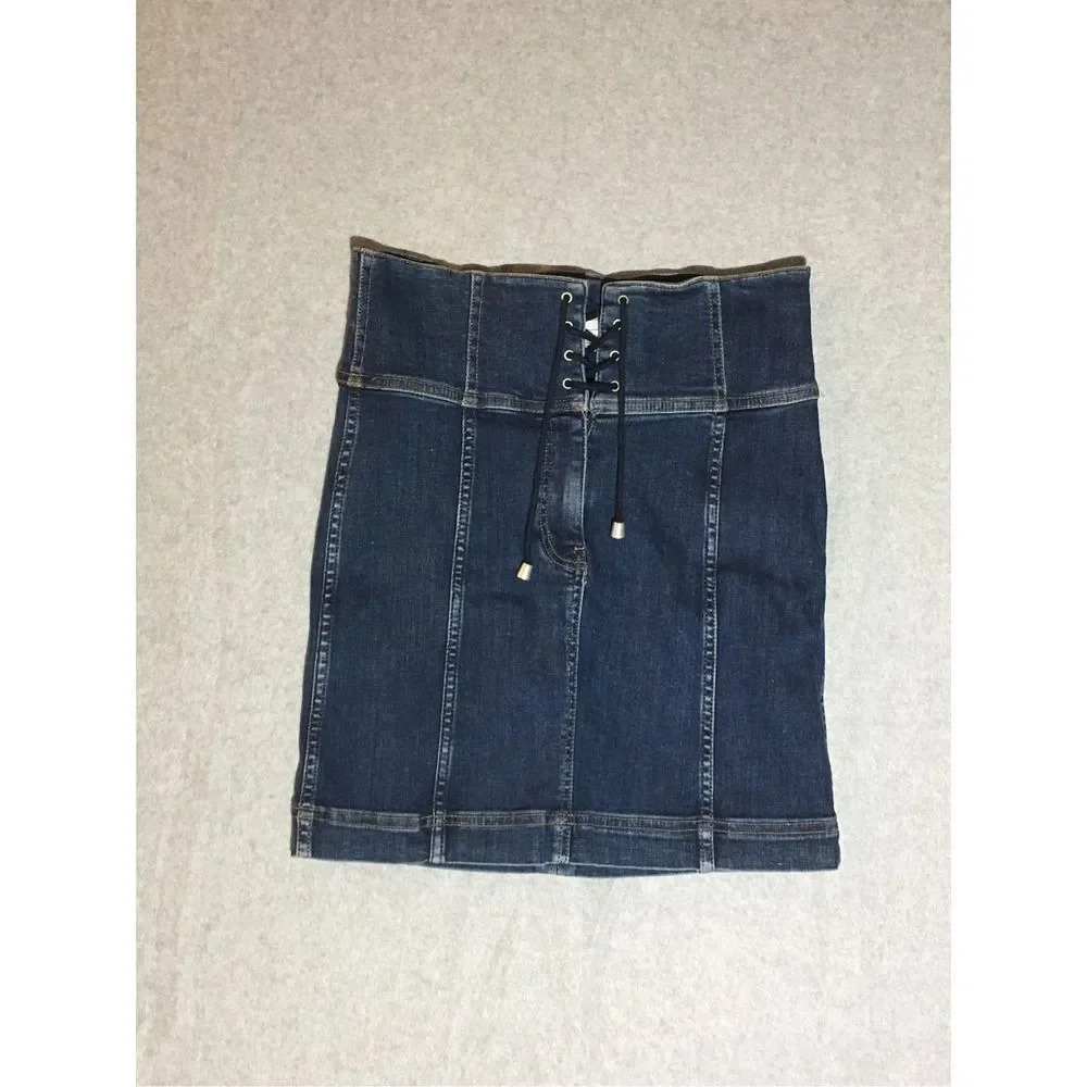 Womens Free People Skirt Size 2 Denim Tie Up Detail Mini Cute Basic Classic